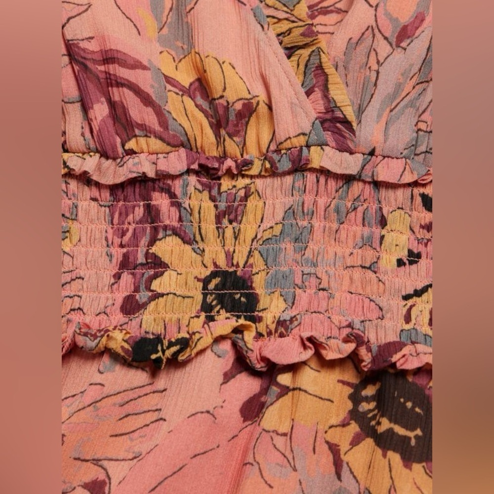 PAIGE Katharina Floral Silk Midi Dress Size Large Ruffle Feminine - Picture 6 of 16